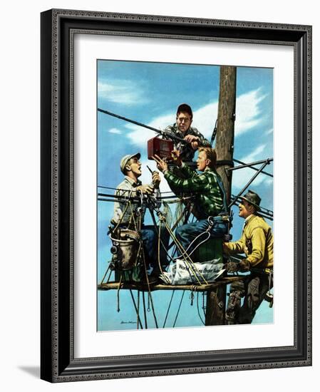 "Linemen Listen to World Series", October 4, 1952-Stevan Dohanos-Framed Giclee Print