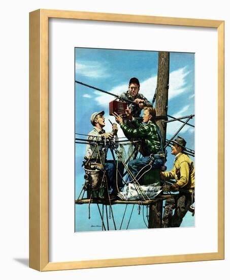 "Linemen Listen to World Series", October 4, 1952-Stevan Dohanos-Framed Premium Giclee Print