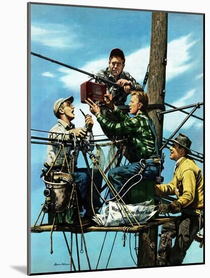 "Linemen Listen to World Series", October 4, 1952-Stevan Dohanos-Mounted Premium Giclee Print