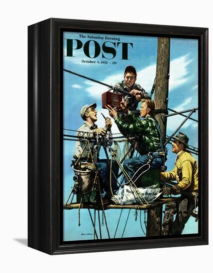 "Linemen Listen to World Series" Saturday Evening Post Cover, October 4, 1952-Stevan Dohanos-Framed Premier Image Canvas