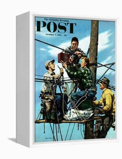 "Linemen Listen to World Series" Saturday Evening Post Cover, October 4, 1952-Stevan Dohanos-Framed Premier Image Canvas