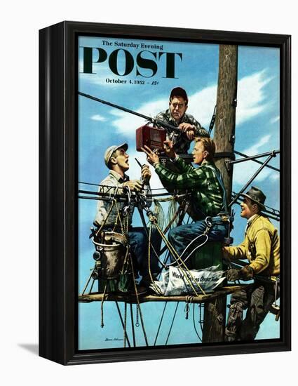 "Linemen Listen to World Series" Saturday Evening Post Cover, October 4, 1952-Stevan Dohanos-Framed Premier Image Canvas