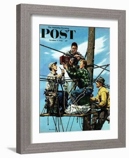 "Linemen Listen to World Series" Saturday Evening Post Cover, October 4, 1952-Stevan Dohanos-Framed Giclee Print