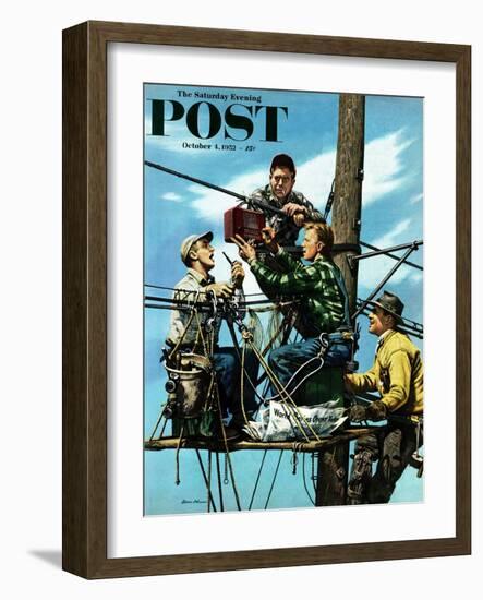 "Linemen Listen to World Series" Saturday Evening Post Cover, October 4, 1952-Stevan Dohanos-Framed Giclee Print