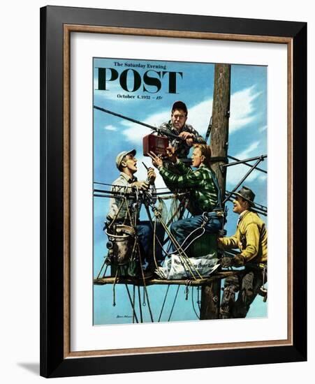 "Linemen Listen to World Series" Saturday Evening Post Cover, October 4, 1952-Stevan Dohanos-Framed Giclee Print