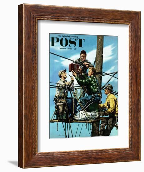 "Linemen Listen to World Series" Saturday Evening Post Cover, October 4, 1952-Stevan Dohanos-Framed Giclee Print