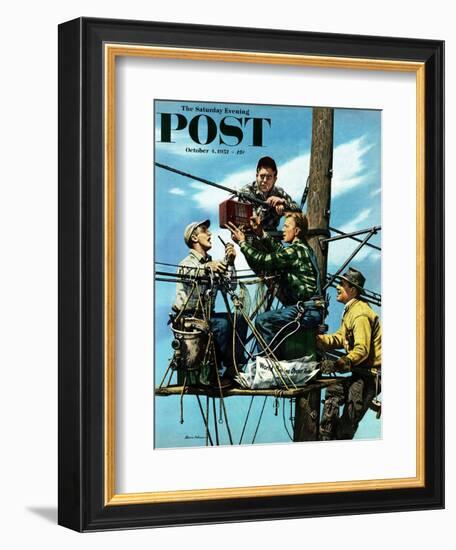 "Linemen Listen to World Series" Saturday Evening Post Cover, October 4, 1952-Stevan Dohanos-Framed Giclee Print