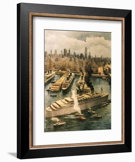 Liner Queen Elizabeth Takes Refuge in New York 1940-Achille Beltrame-Framed Giclee Print