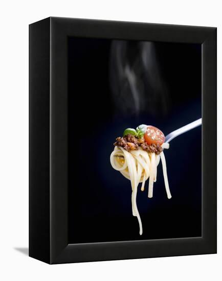 Linguine with a Minced Meat Sauce, Tomatoes and Basil on a Fork-Mark Vogel-Framed Premier Image Canvas