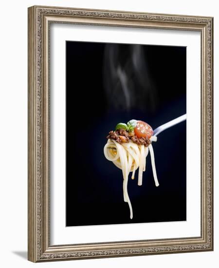 Linguine with a Minced Meat Sauce, Tomatoes and Basil on a Fork-Mark Vogel-Framed Photographic Print