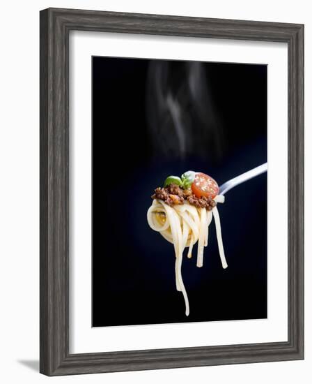 Linguine with a Minced Meat Sauce, Tomatoes and Basil on a Fork-Mark Vogel-Framed Photographic Print