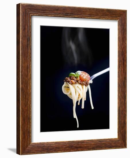 Linguine with a Minced Meat Sauce, Tomatoes and Basil on a Fork-Mark Vogel-Framed Photographic Print