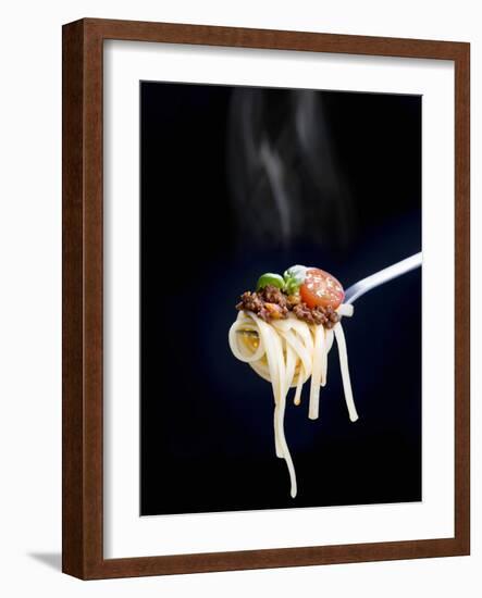 Linguine with a Minced Meat Sauce, Tomatoes and Basil on a Fork-Mark Vogel-Framed Photographic Print