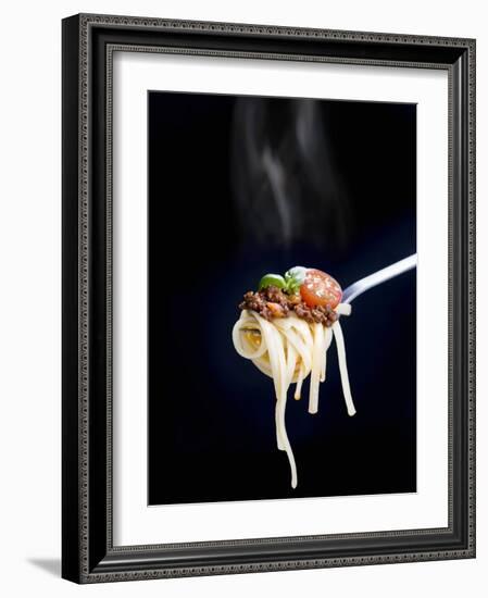 Linguine with a Minced Meat Sauce, Tomatoes and Basil on a Fork-Mark Vogel-Framed Photographic Print