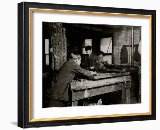 Linking Bed Springs-Lewis Wickes Hine-Framed Photo