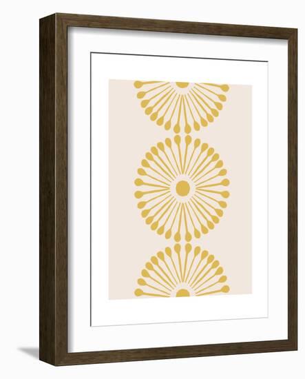 Linocut Mandala Flowers Gold-null-Framed Art Print