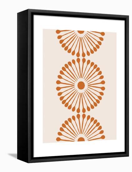 Linocut Mandala  Flowers in Terracotta-null-Framed Stretched Canvas