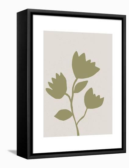 Linocut Wildflower in Olive Green-null-Framed Stretched Canvas
