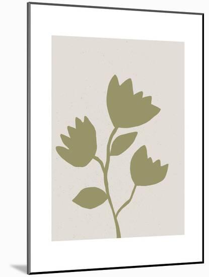 Linocut Wildflower in Olive Green-null-Mounted Art Print