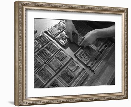 Linotype Block Being Set in the Dye at a Printworks, Mexborough, South Yorkshire, 1959-Michael Walters-Framed Photographic Print