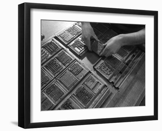 Linotype Block Being Set in the Dye at a Printworks, Mexborough, South Yorkshire, 1959-Michael Walters-Framed Photographic Print