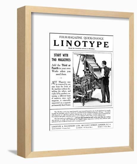 'Linotype & Machinery Ltd. advert', 1919-Unknown-Framed Giclee Print