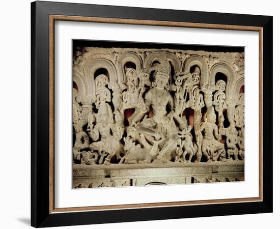 Lintel Featuring Hindu Trinity, from Waranal, Andhra Pradesh, Kakatiya Dynasty (Stone)-Indian-Framed Giclee Print