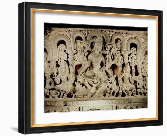 Lintel Featuring Hindu Trinity, from Waranal, Andhra Pradesh, Kakatiya Dynasty (Stone)-Indian-Framed Giclee Print