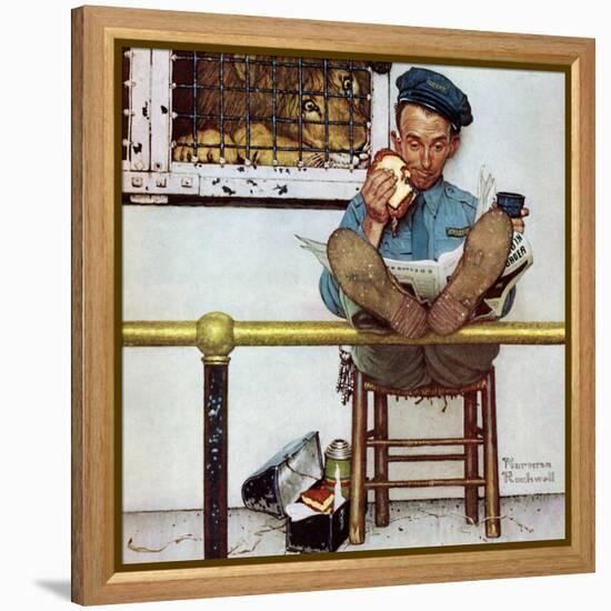 "Lion and His Keeper", January 9,1954-Norman Rockwell-Framed Premier Image Canvas