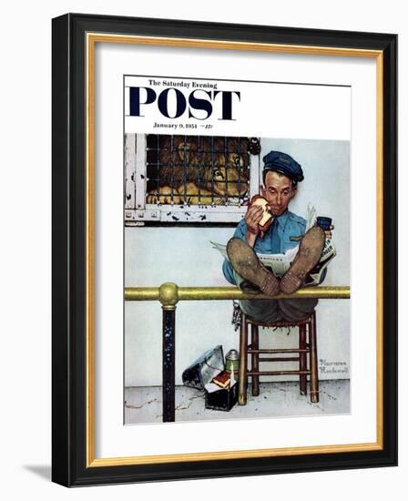 "Lion and His Keeper" Saturday Evening Post Cover, January 9,1954-Norman Rockwell-Framed Giclee Print