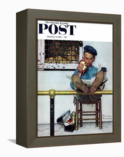 "Lion and His Keeper" Saturday Evening Post Cover, January 9,1954-Norman Rockwell-Framed Premier Image Canvas