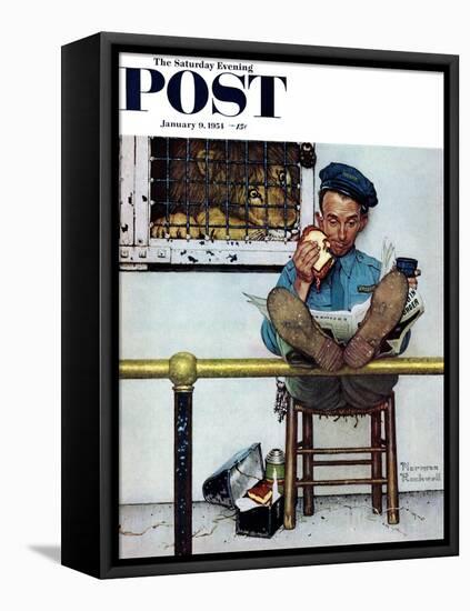 "Lion and His Keeper" Saturday Evening Post Cover, January 9,1954-Norman Rockwell-Framed Premier Image Canvas