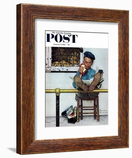 "Lion and His Keeper" Saturday Evening Post Cover, January 9,1954-Norman Rockwell-Framed Giclee Print