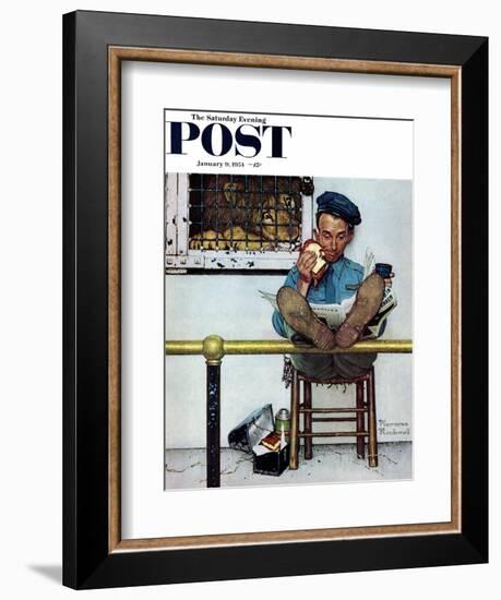 "Lion and His Keeper" Saturday Evening Post Cover, January 9,1954-Norman Rockwell-Framed Giclee Print