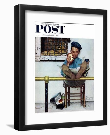 "Lion and His Keeper" Saturday Evening Post Cover, January 9,1954-Norman Rockwell-Framed Giclee Print