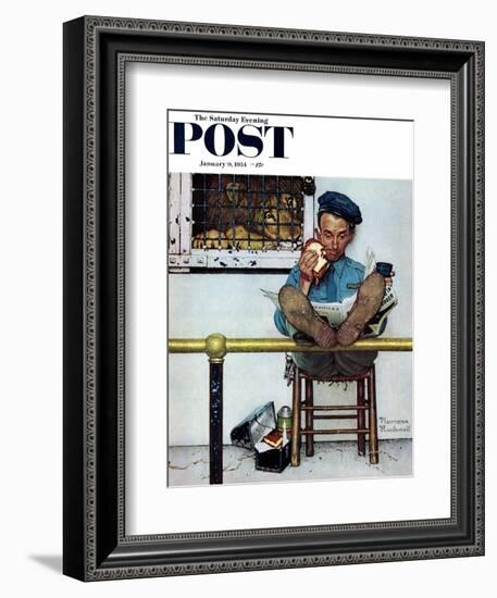 "Lion and His Keeper" Saturday Evening Post Cover, January 9,1954-Norman Rockwell-Framed Giclee Print