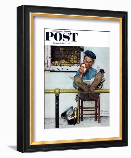 "Lion and His Keeper" Saturday Evening Post Cover, January 9,1954-Norman Rockwell-Framed Giclee Print