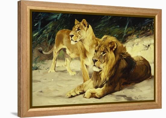 Lion and Lioness-Lowenparr-Wilhelm Kuhnert-Framed Premier Image Canvas