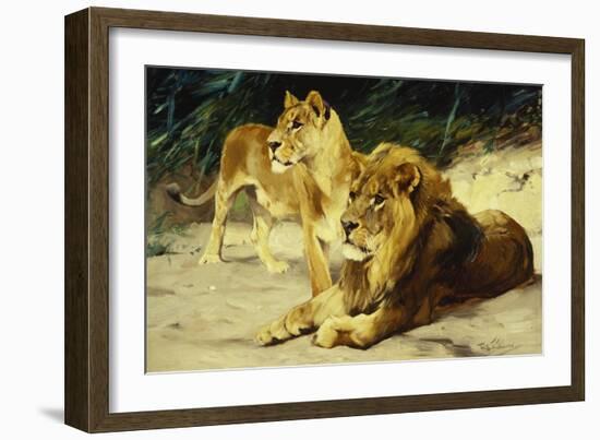 Lion and Lioness-Lowenparr-Wilhelm Kuhnert-Framed Giclee Print