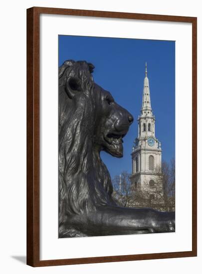 Lion at Foot of Nelson's Column and St. Martin-In-The-Fields Church-Rolf Richardson-Framed Photographic Print