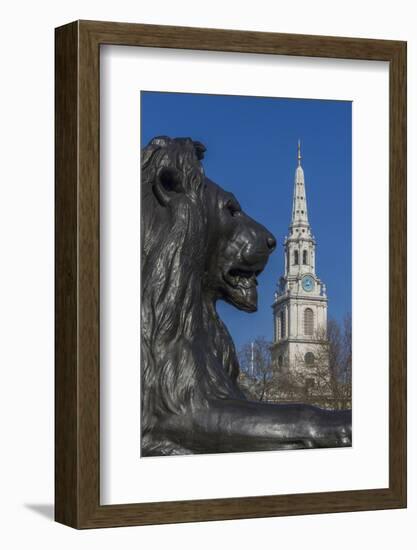 Lion at Foot of Nelson's Column and St. Martin-In-The-Fields Church-Rolf Richardson-Framed Photographic Print