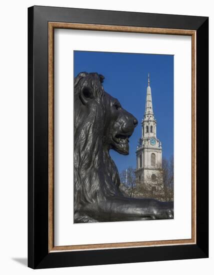 Lion at Foot of Nelson's Column and St. Martin-In-The-Fields Church-Rolf Richardson-Framed Photographic Print