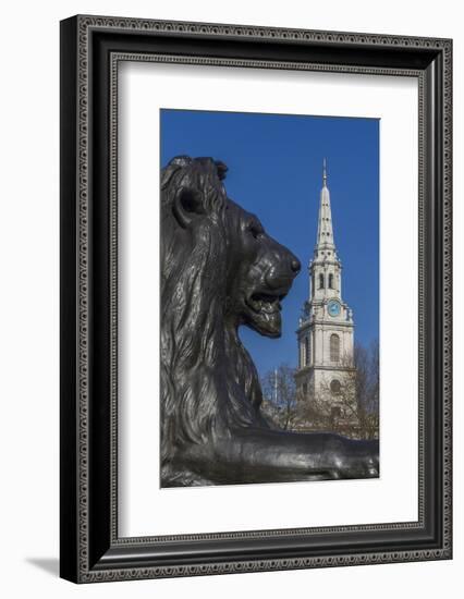 Lion at Foot of Nelson's Column and St. Martin-In-The-Fields Church-Rolf Richardson-Framed Photographic Print