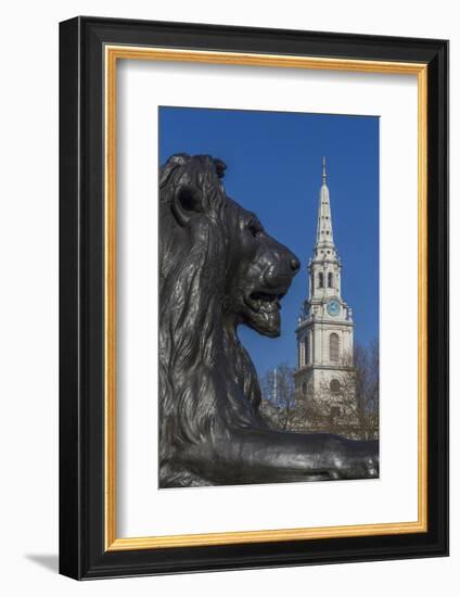 Lion at Foot of Nelson's Column and St. Martin-In-The-Fields Church-Rolf Richardson-Framed Photographic Print