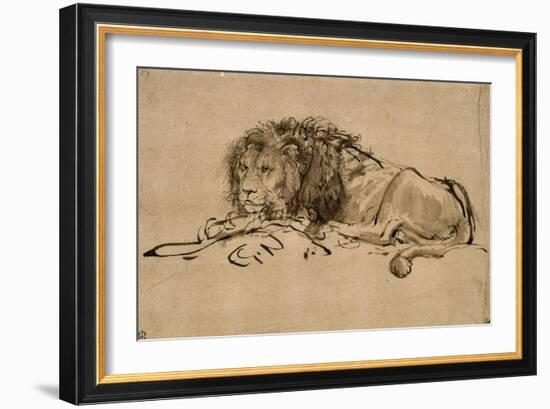 Lion au repos-Rembrandt van Rijn-Framed Premium Giclee Print