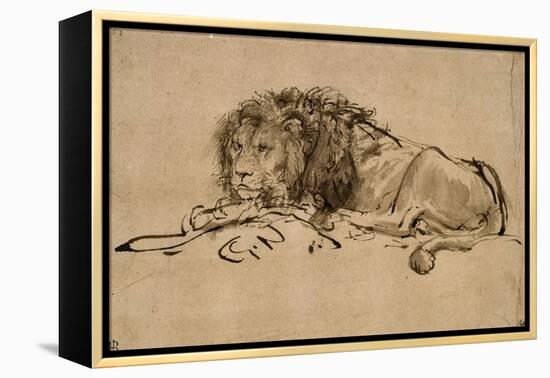 Lion au repos-Rembrandt van Rijn-Framed Premier Image Canvas