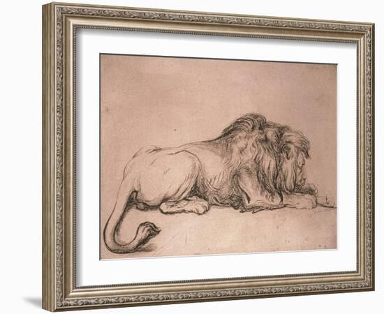 Lion couché rongeant un os-Rembrandt van Rijn-Framed Giclee Print