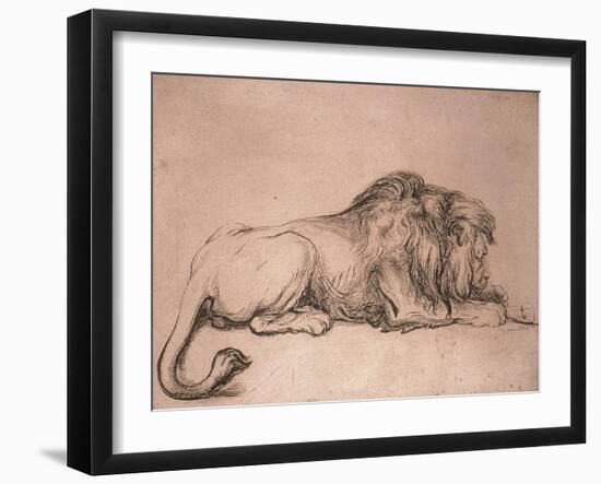 Lion couché rongeant un os-Rembrandt van Rijn-Framed Giclee Print