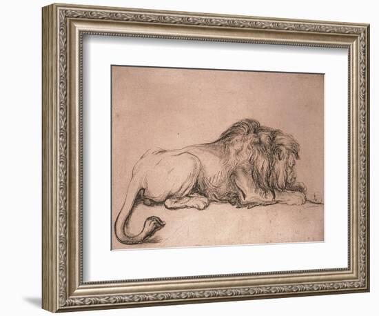 Lion couché rongeant un os-Rembrandt van Rijn-Framed Giclee Print