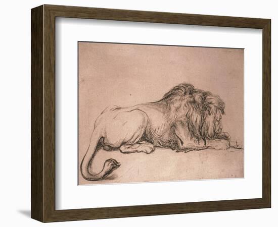 Lion couché rongeant un os-Rembrandt van Rijn-Framed Giclee Print